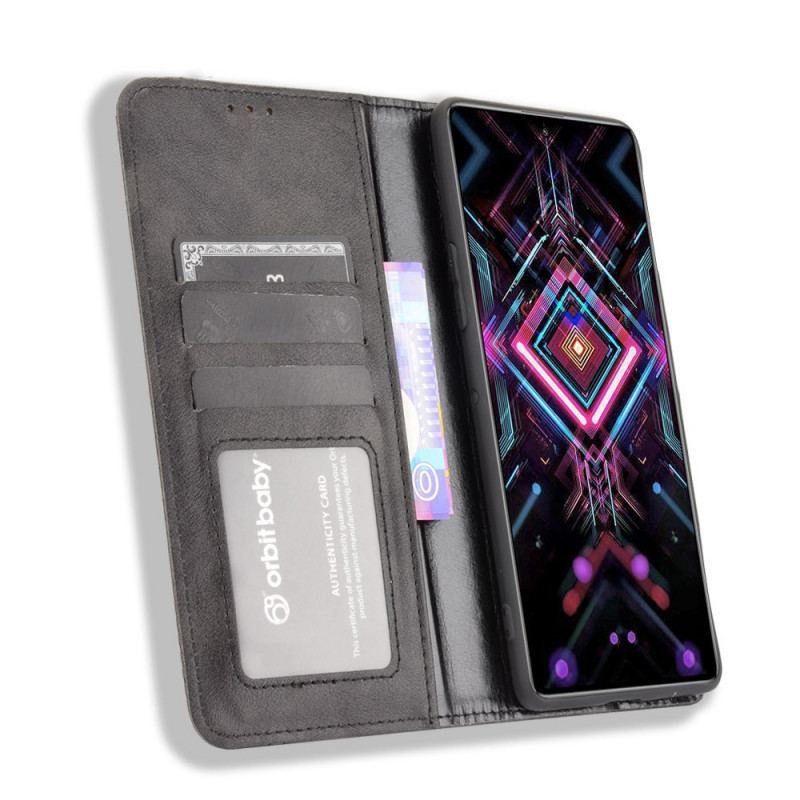 Capa De Celular Para Poco F3 Flip Efeito Couro Vintage Estilizado