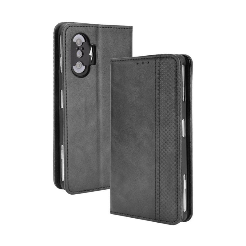 Capa De Celular Para Poco F3 Flip Efeito Couro Vintage Estilizado