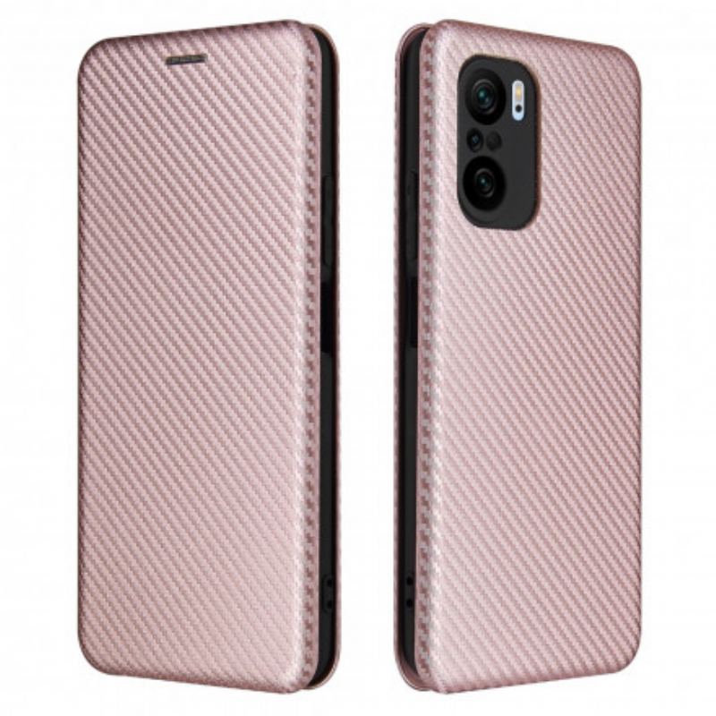 Capa De Celular Para Poco F3 Flip Fibra De Carbono Com Anel De Suporte