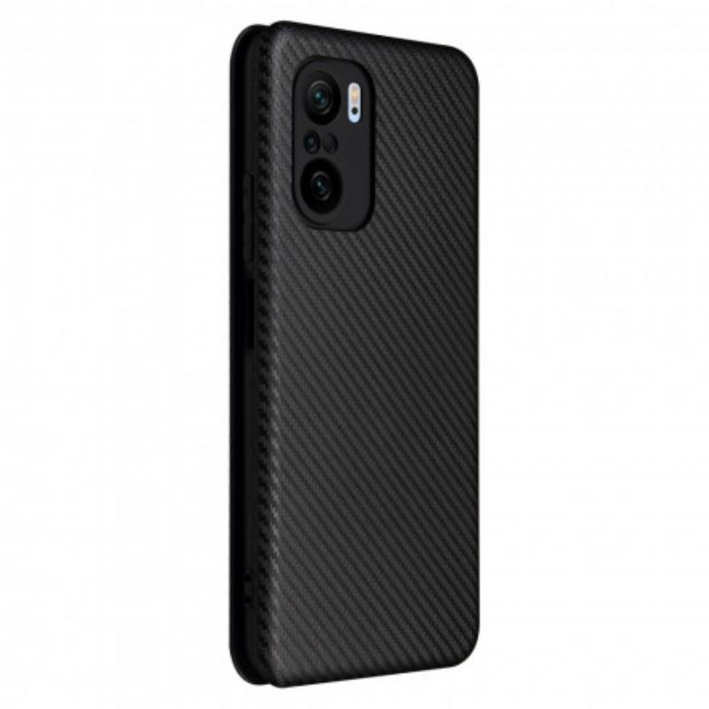 Capa De Celular Para Poco F3 Flip Fibra De Carbono Com Anel De Suporte