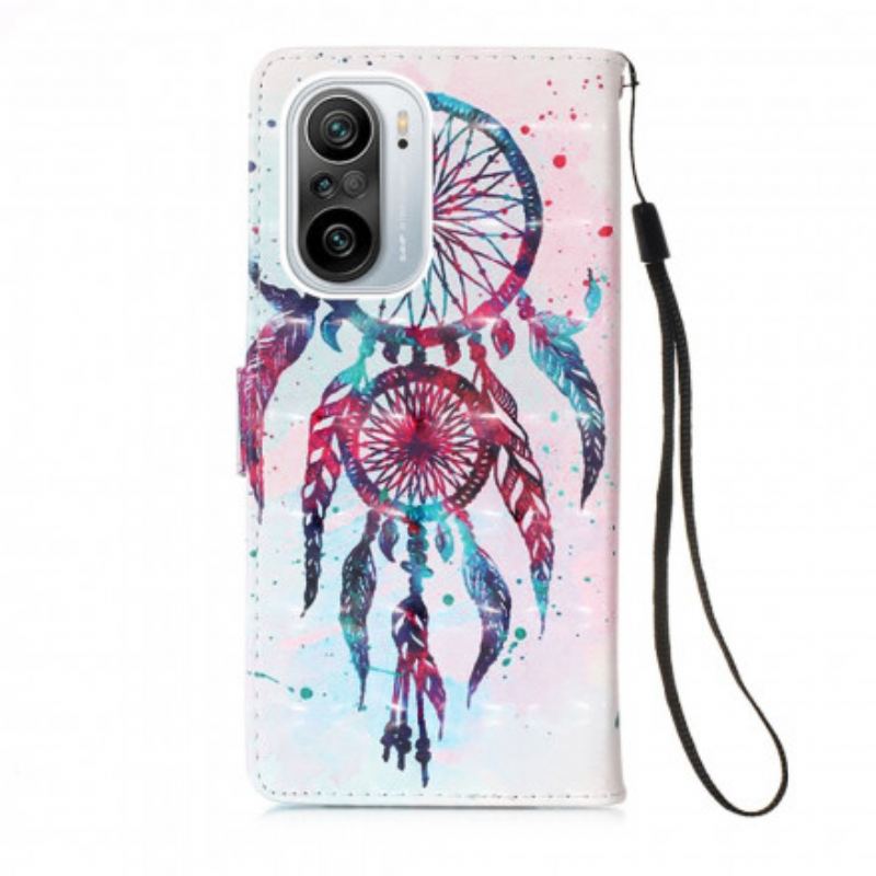 Capa De Couro Para Poco F3 Apanhador De Sonhos Aquarela