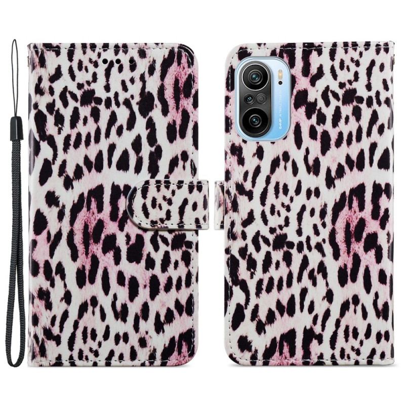 Capa De Couro Para Poco F3 Estampa De Leopardo