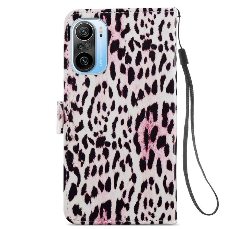 Capa De Couro Para Poco F3 Estampa De Leopardo