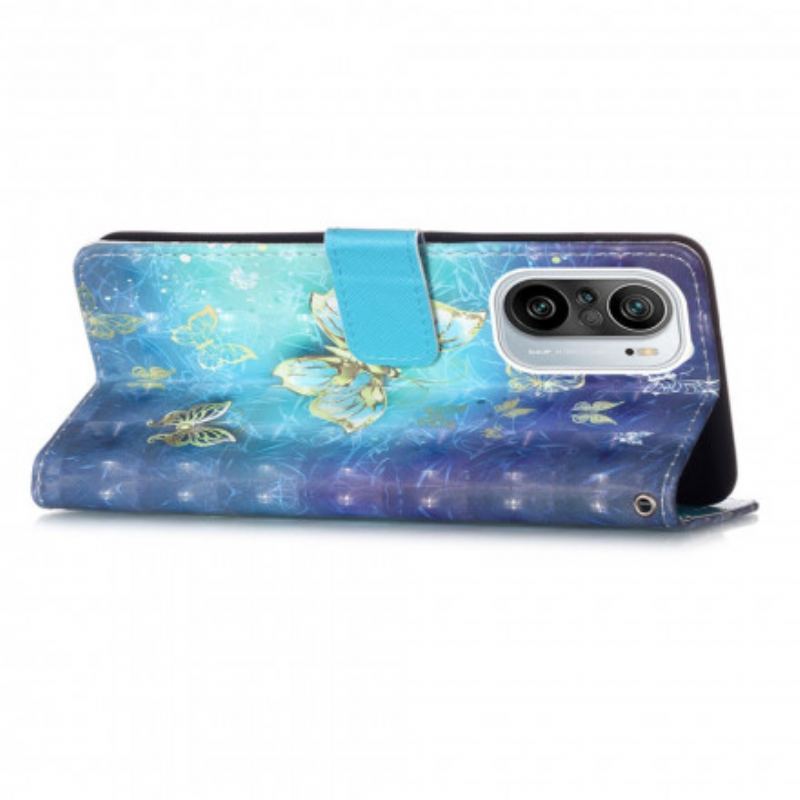 Capa Flip Para Poco F3 Borboletas Douradas