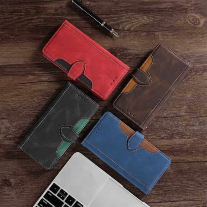 Capa Flip Para Poco F3 Couro Sintético Bicolor Estiloso