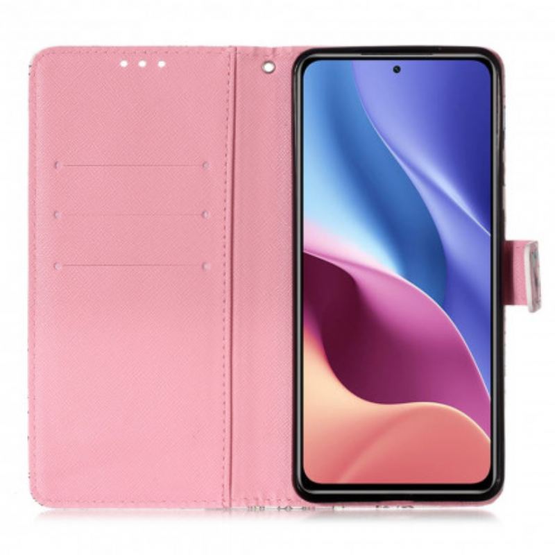 Capa Folio Para Poco F3 Borboletas Vermelhas