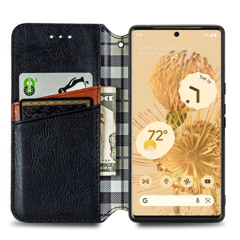 Capa De Celular Para Google Pixel 6 Pro Flip Textura Diamante Efeito Couro