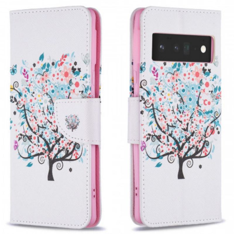 Capa De Couro Para Google Pixel 6 Pro Árvore Florida