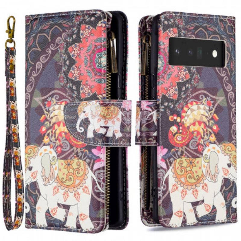 Capa De Couro Para Google Pixel 6 Pro Bolso Elefante Com Zíper