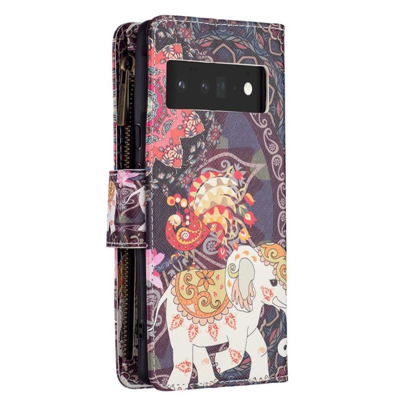 Capa De Couro Para Google Pixel 6 Pro Bolso Elefante Com Zíper