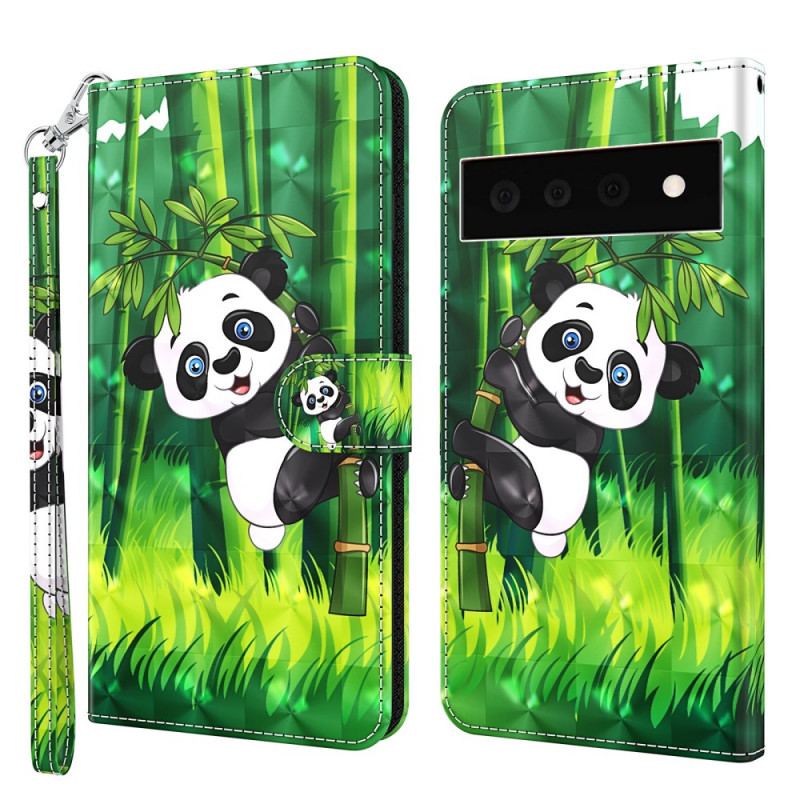 Capa De Couro Para Google Pixel 6 Pro Panda E Bambu
