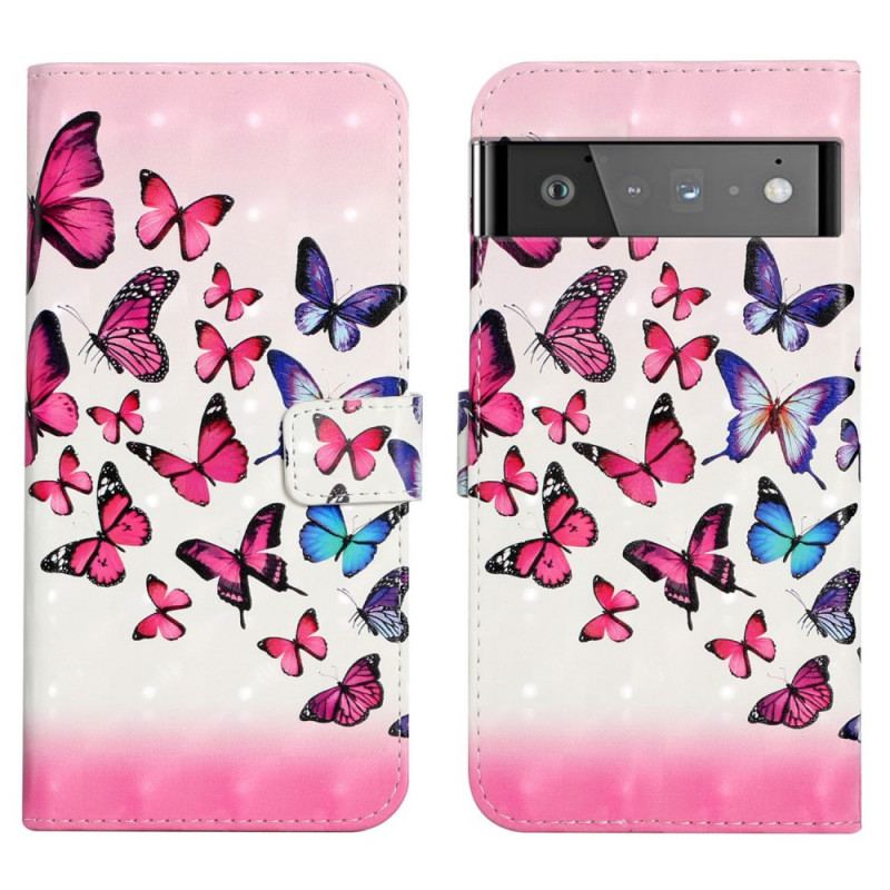 Capa De Couro Para Google Pixel 6 Pro Vôo De Borboletas