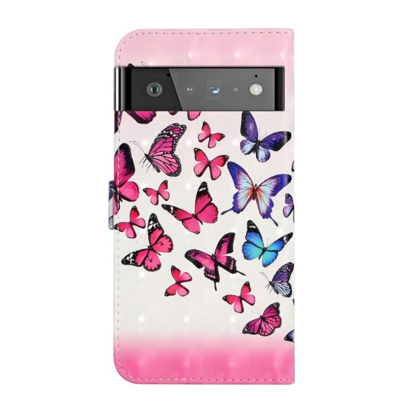 Capa De Couro Para Google Pixel 6 Pro Vôo De Borboletas