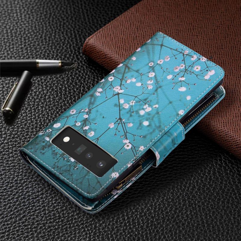 Capa Em Pele Para Google Pixel 6 Pro Bolso De Árvore Com Zíper