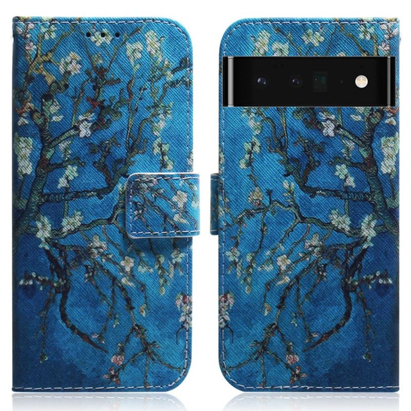 Capa Em Pele Para Google Pixel 6 Pro Ramo De Árvore Florido