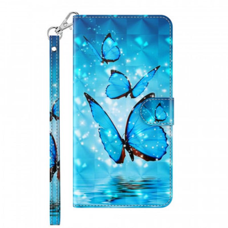 Capa Flip Para Google Pixel 6 Pro Borboletas Azuis Voando