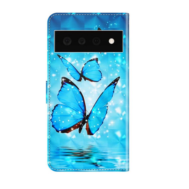Capa Flip Para Google Pixel 6 Pro Borboletas Azuis Voando