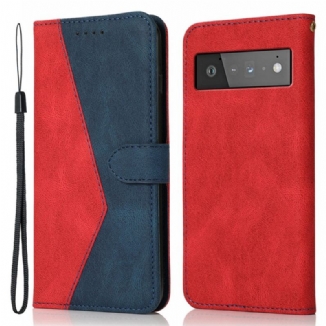 Capa Flip Para Google Pixel 6 Pro Couro Falso Triângulo De Dois Tons
