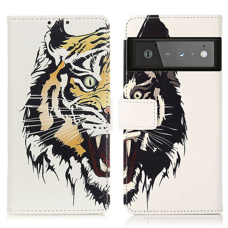 Capa Flip Para Google Pixel 6 Pro Tigre Feroz
