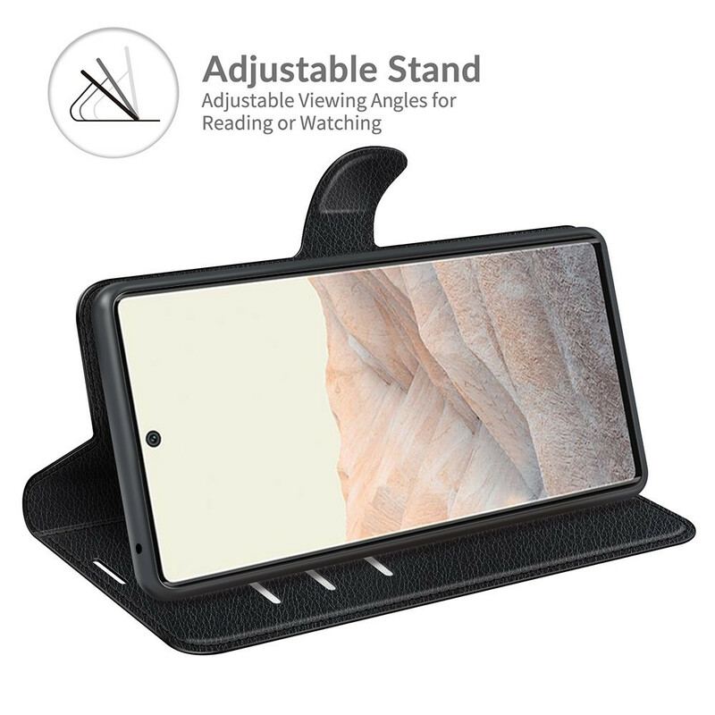 Capa Folio Para Google Pixel 6 Pro Couro Sintético De Lichia Clássico