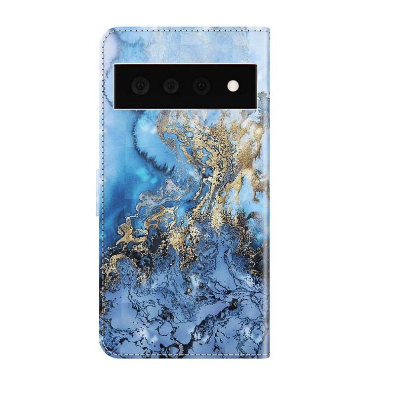 Capa Folio Para Google Pixel 6 Pro Projeto De Mármore De Ponto De Luz Com Cordão
