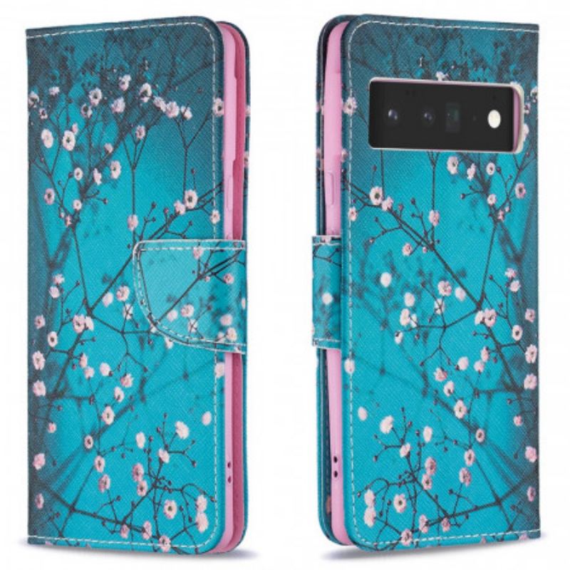 Capa Folio Para Google Pixel 6 Pro Ramo De Árvore Florido