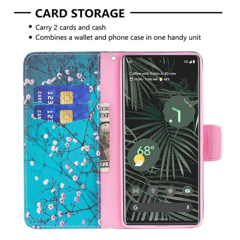 Capa Folio Para Google Pixel 6 Pro Ramo De Árvore Florido