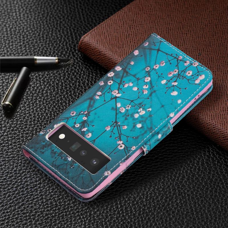 Capa Folio Para Google Pixel 6 Pro Ramo De Árvore Florido
