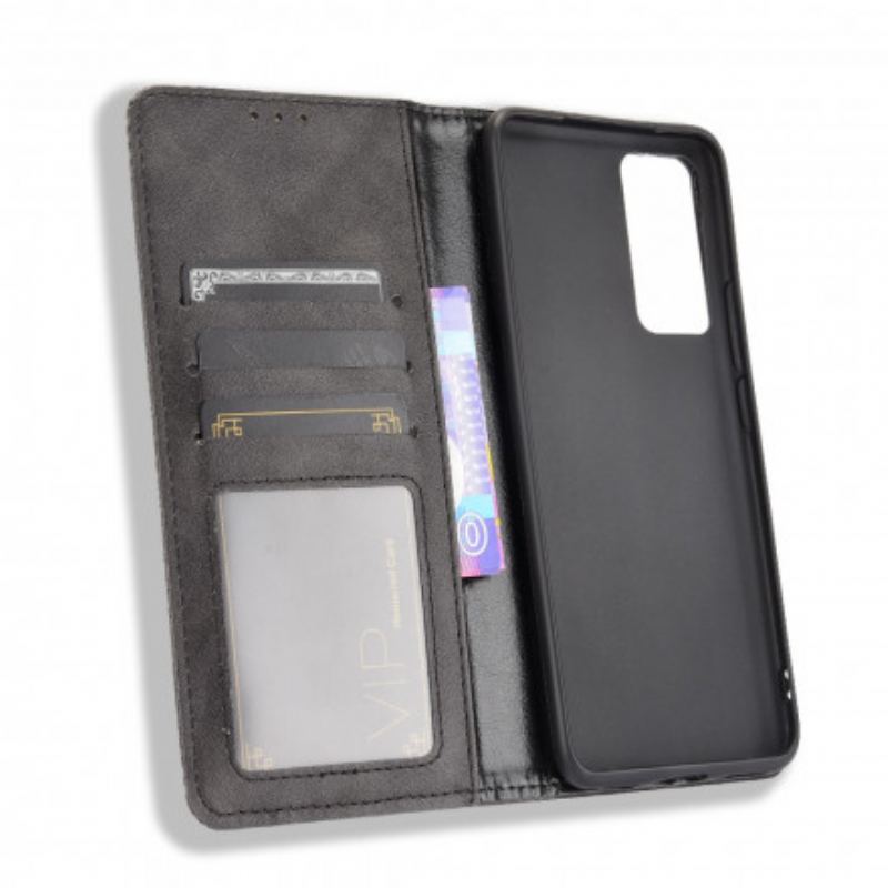Capa De Celular Para Vivo X60 Flip Efeito Couro Vintage Estilizado