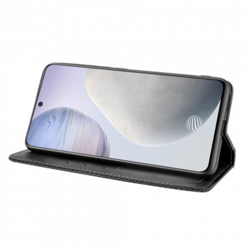 Capa De Celular Para Vivo X60 Flip Efeito Couro Vintage Estilizado