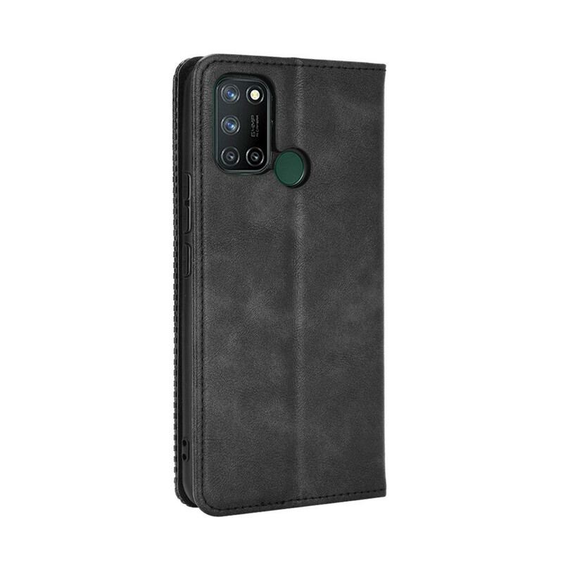 Capa De Celular Para Realme 7i Flip Efeito Couro Vintage Estilizado
