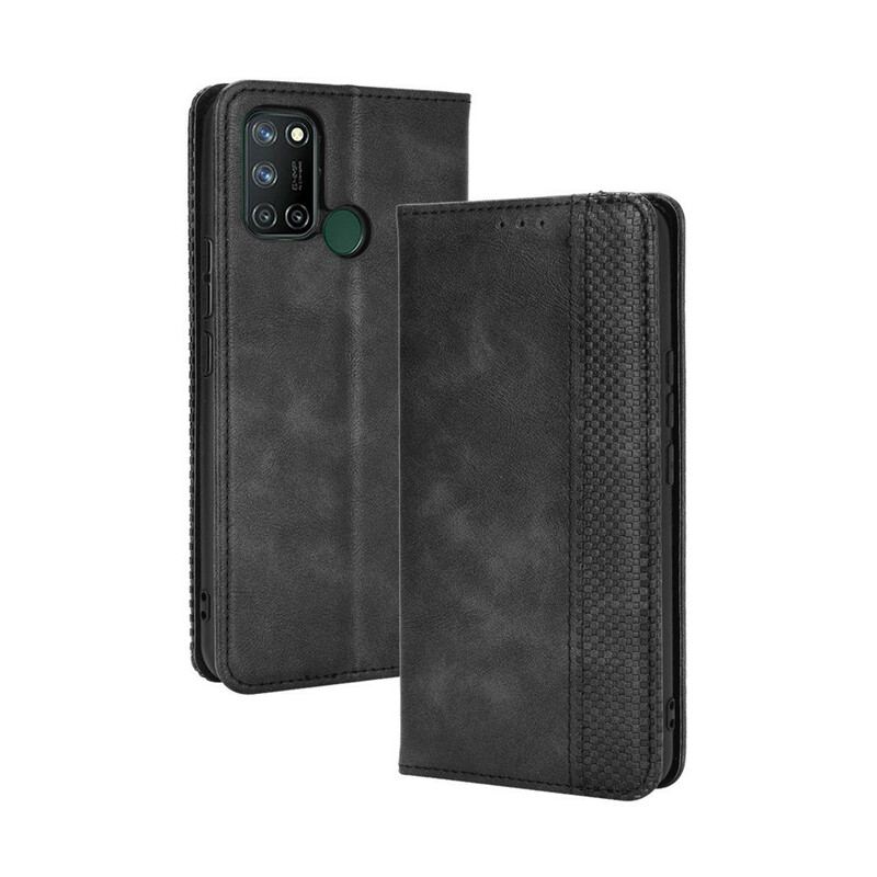 Capa De Celular Para Realme 7i Flip Efeito Couro Vintage Estilizado