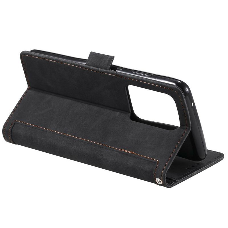 Capa Flip Para Samsung Galaxy Note 20 Ultra Couro Sintético Retrô Com Cordão