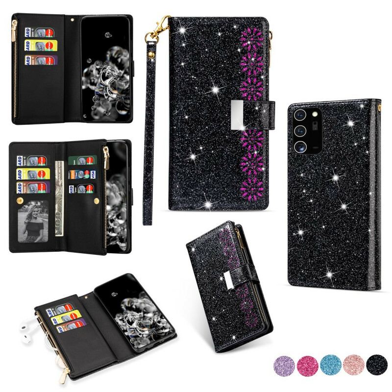Capa Folio Para Samsung Galaxy Note 20 Ultra Capa Tipo Carteira Carteira Com Zíper De Lantejoulas