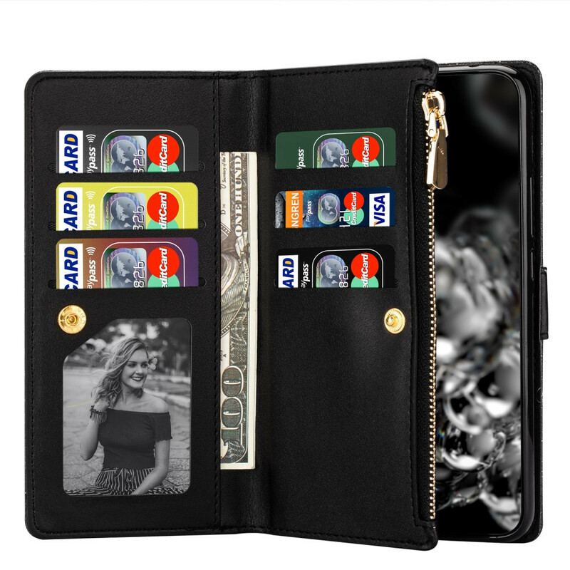 Capa Folio Para Samsung Galaxy Note 20 Ultra Capa Tipo Carteira Carteira Com Zíper De Lantejoulas