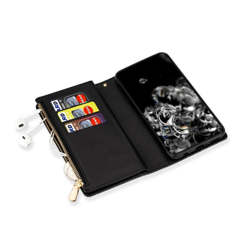Capa Folio Para Samsung Galaxy Note 20 Ultra Capa Tipo Carteira Carteira Com Zíper De Lantejoulas