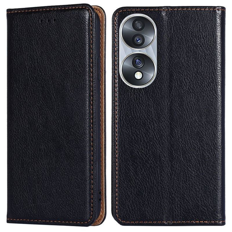 Capa De Celular Para Honor 70 Flip Costura De Couro Falso