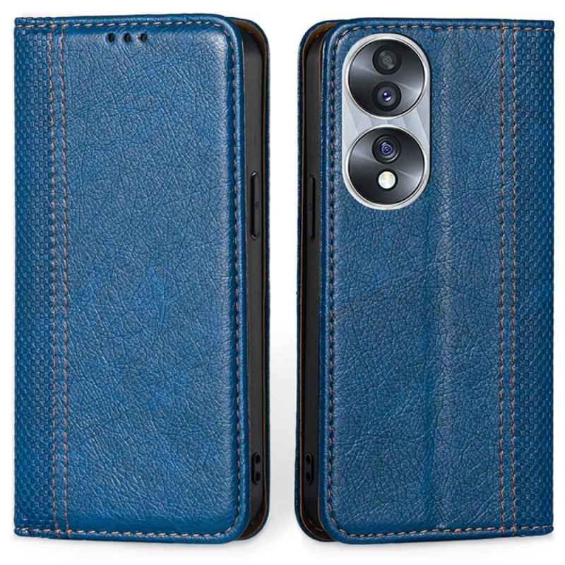 Capa De Celular Para Honor 70 Flip Costura De Couro De Lichia