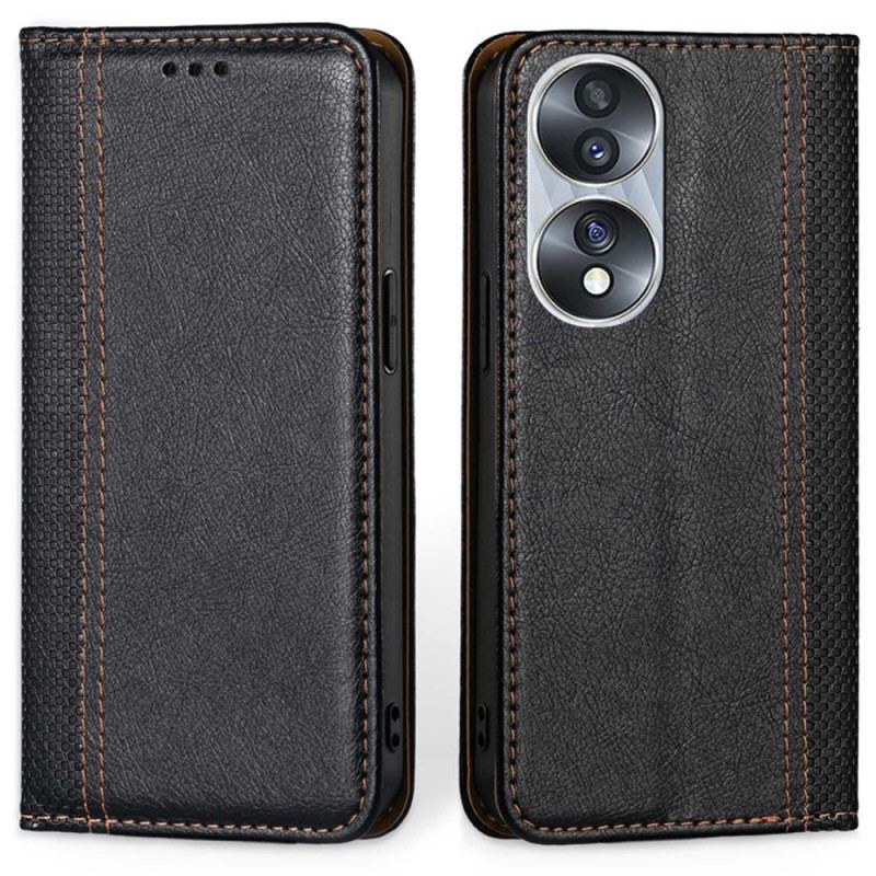 Capa De Celular Para Honor 70 Flip Costura De Couro De Lichia