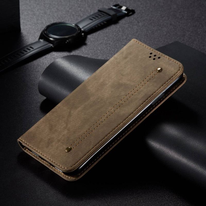 Capa De Celular Para Honor 70 Flip Tecido Jeans Com Padrão De Pontos