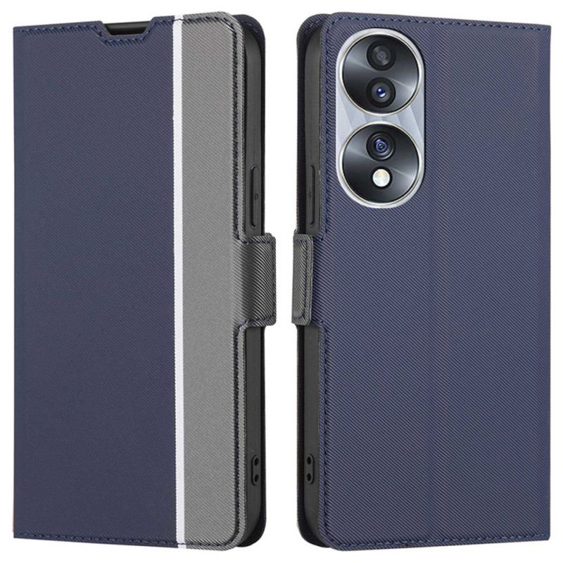 Capa De Couro Para Honor 70 Fecho Duplo Bicolor