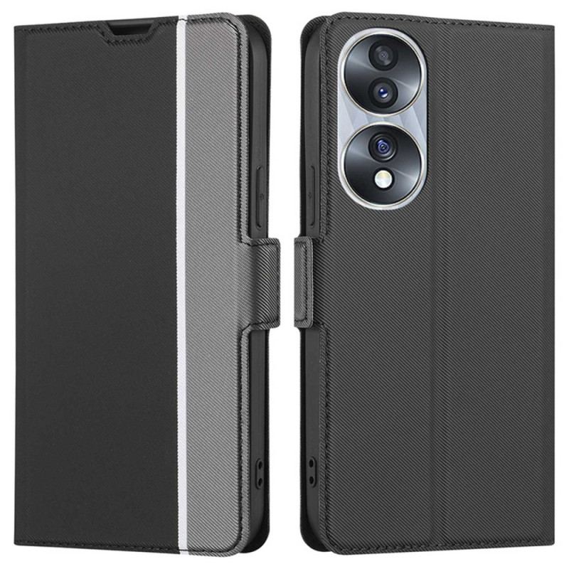 Capa De Couro Para Honor 70 Fecho Duplo Bicolor