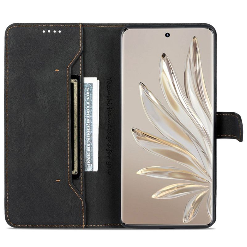 Capa Flip Para Honor 70 Costuras Expostas Efeito Couro Azns
