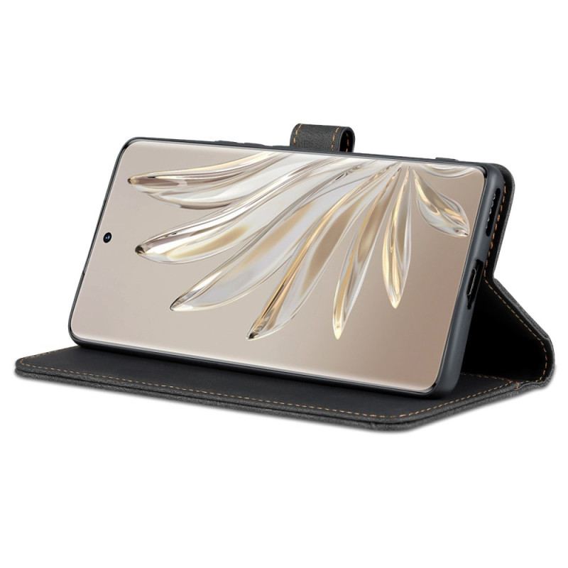 Capa Flip Para Honor 70 Costuras Expostas Efeito Couro Azns