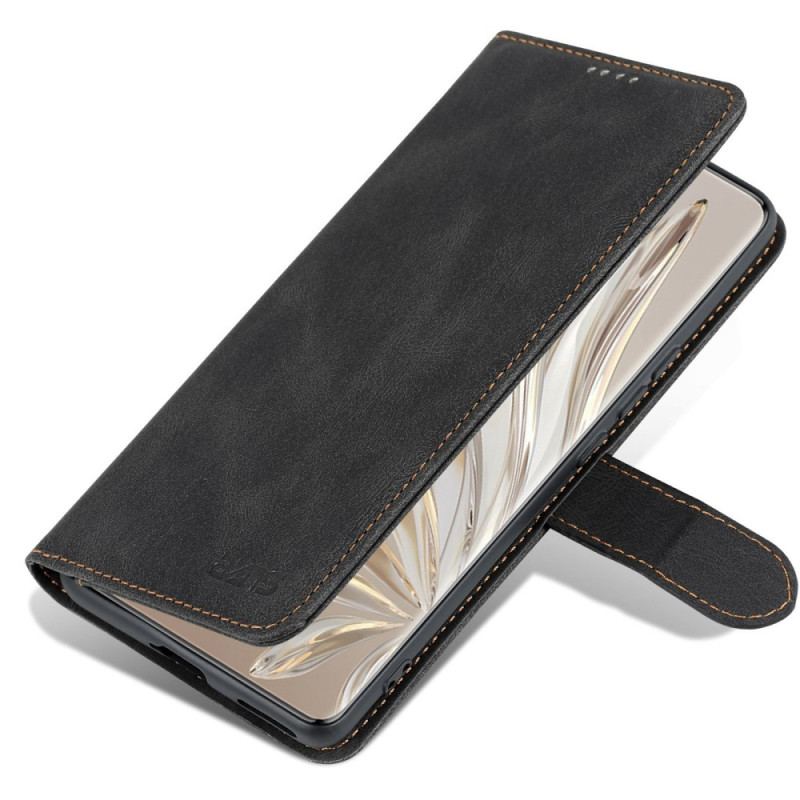 Capa Flip Para Honor 70 Costuras Expostas Efeito Couro Azns