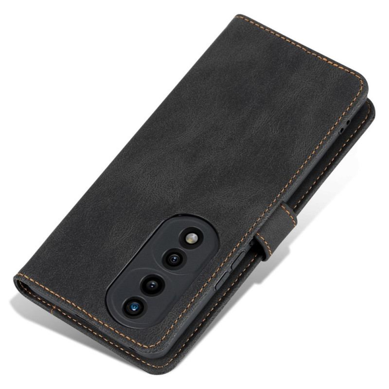 Capa Flip Para Honor 70 Costuras Expostas Efeito Couro Azns