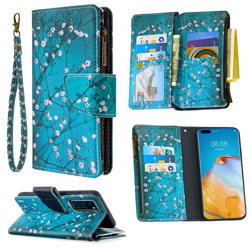 Capa De Couro Para Huawei P40 Bolso De Árvore Com Zíper