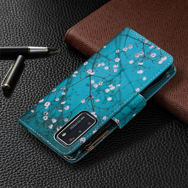 Capa De Couro Para Huawei P40 Bolso De Árvore Com Zíper