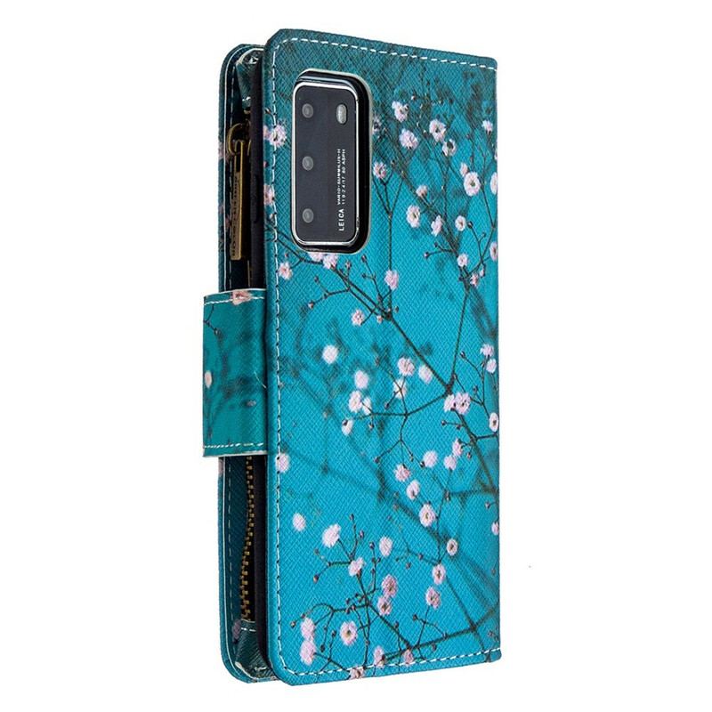 Capa De Couro Para Huawei P40 Bolso De Árvore Com Zíper