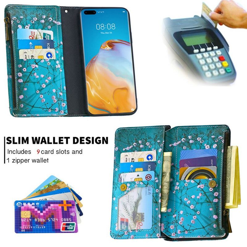 Capa De Couro Para Huawei P40 Bolso De Árvore Com Zíper